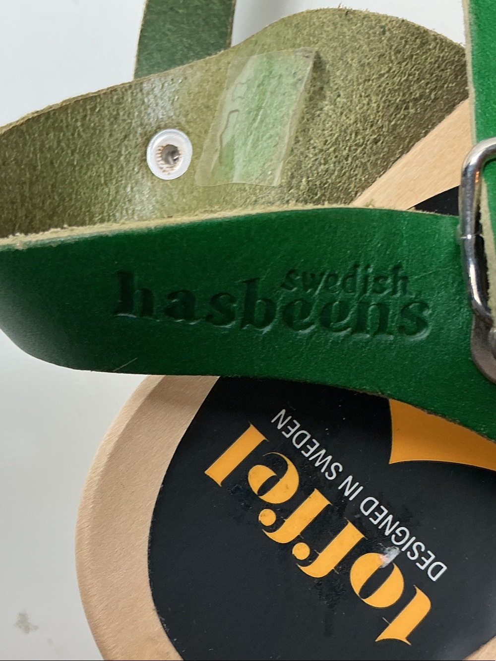 Swedish Hasbeens Green Leather Cutout Slingback Sandals - Picture 6 of 10